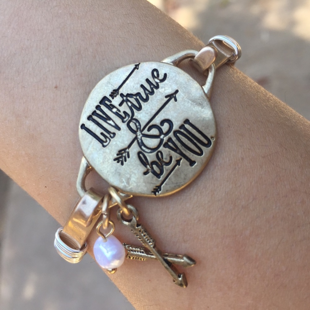 “Live True & Be You” gold bangle